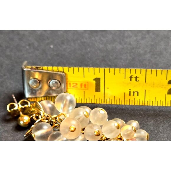 Grape Cluster Pierced Earrings Gold-Tone Leaves Drop Dangle Frosted Beads - Picture 5 of 6